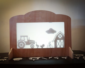 Shadow puppet theatre, Wooden farm toy, Montessori story toy, Farm animal toy, Pretend play and Early learning toy, Wooden Puppets