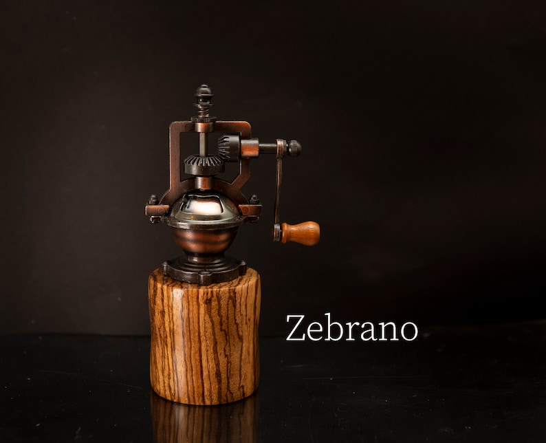 Wood pepper grinder, adjustable grind vintage style mechanism, Pepper corn and spice mill, Farmhouse kitchen, 5th anniversary wood gift Zebrano