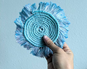 Blue Round Macrame Coaster