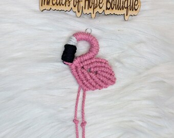 Macrame Flamingo Keychain or Car Charm