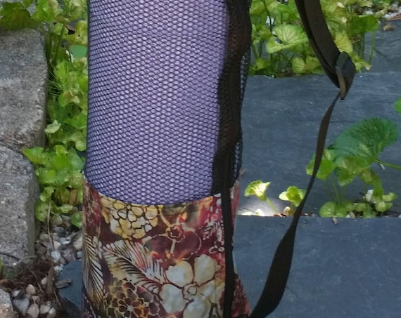 Easy-Go Yoga Mat Bag - Yoga Mat Carrier - Multipurpose Bag - Batik Fabric - Burgundy Floral Bag - Mesh Bag