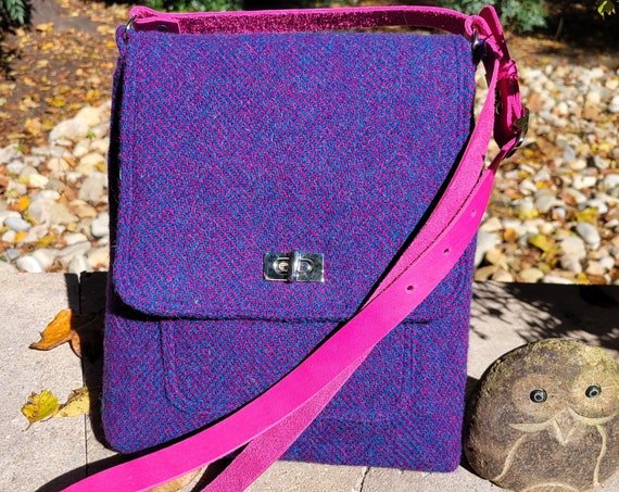 Harris Tweed Shoulder Bag - Wool Bag - Blue Wool Bag - Crossbody Bag - Messenger Bag - Ladies Gift - Gift for Her