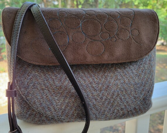 Curvy Wool Bag - Wool Faux Suede Leather Bag - Brown Shoulder Bag - Wool Bag - Crossbody Bag - Gift for Her