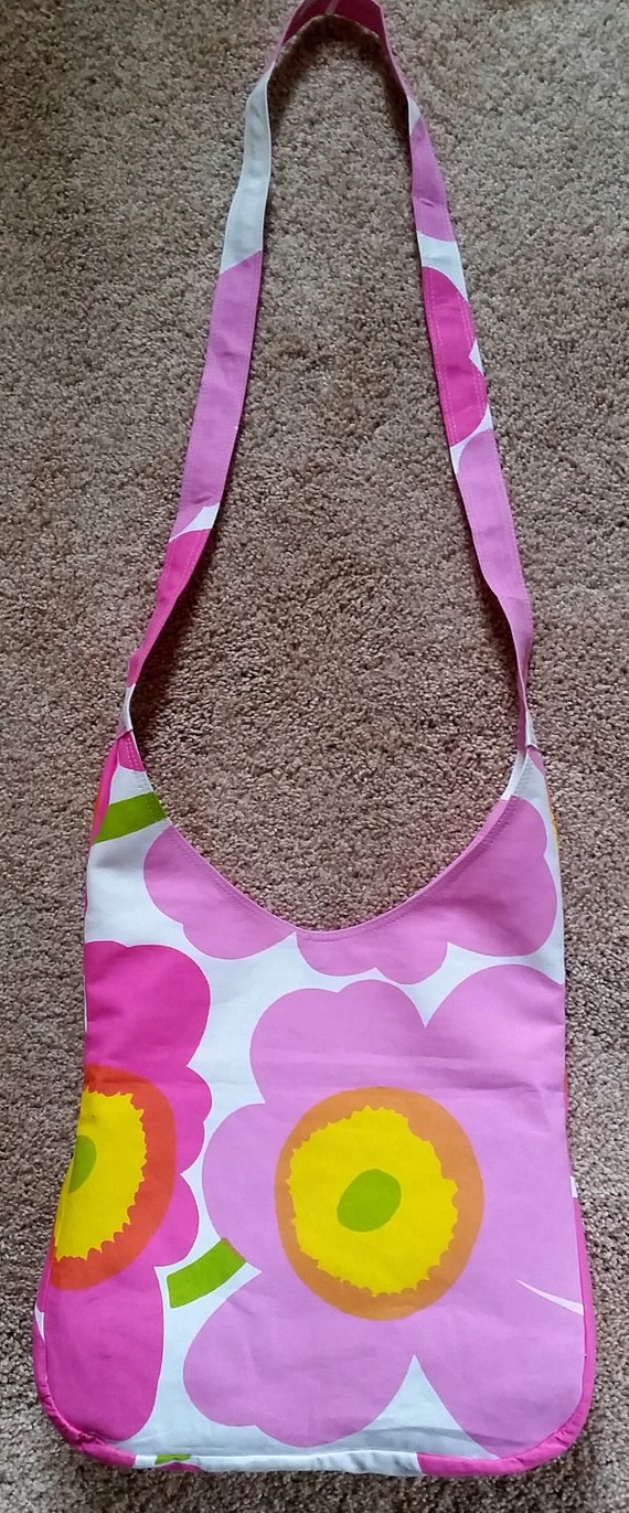 Tote Bag – Marimekko Fabric – Pink Unikko Design – Travel Tote Bag – Travel Shoulder or Cross-Body Bag – Fabric Tote - Ladies Gift