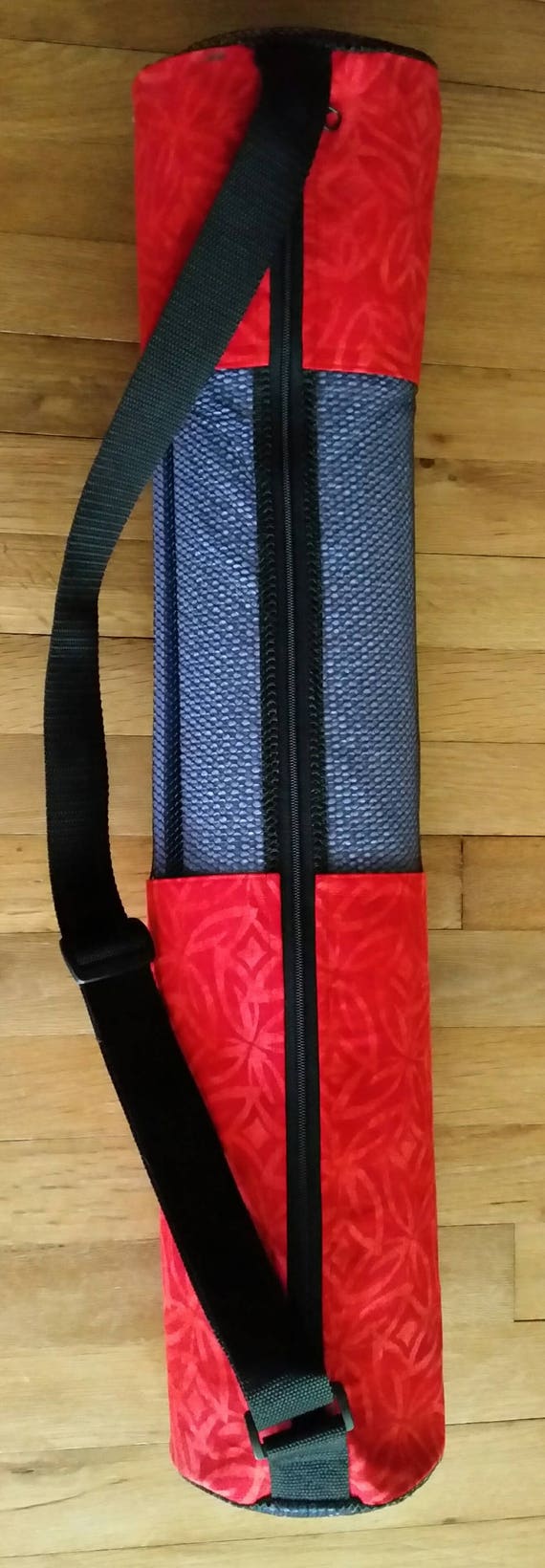 Easy-Go Yoga Mat Bag – Yoga Mat Carrier – Multipurpose Bag – Batik Fabric – Red Bag - Mesh Bag