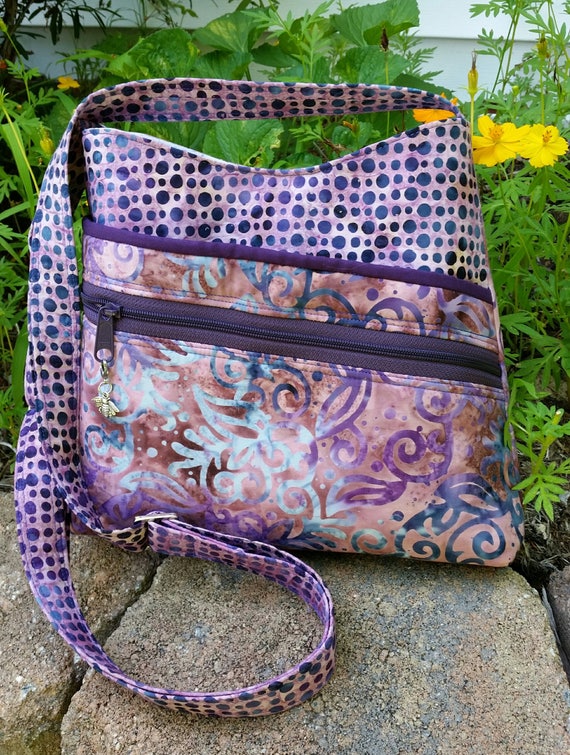 Easy Go Shoulder Bag - Cross Body Bag - Shoulder Bag - Fabric Bag Purple Bag - Purse - Ladies Gift - Batik