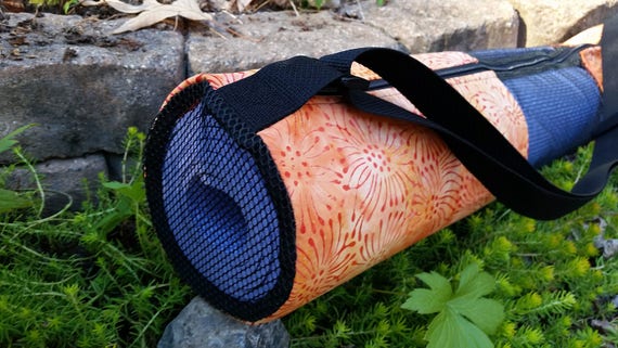 Easy-Go Yoga Mat Bag - Yoga Mat Carrier - Multipurpose Bag - Batik Fabric - Orange Bag - Mesh Bag