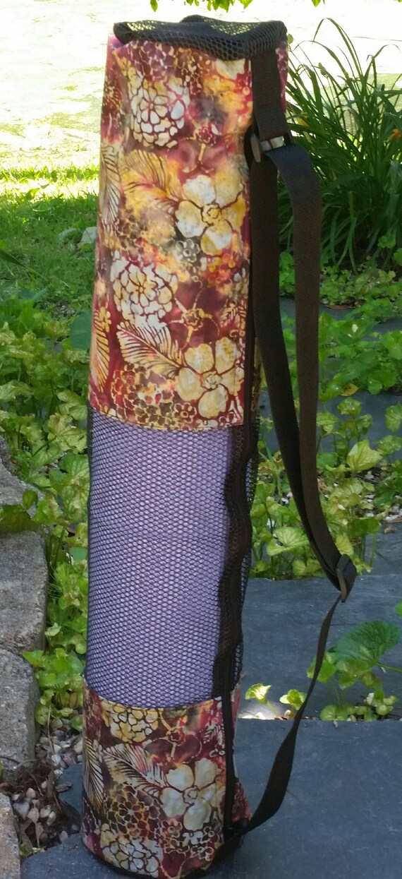 Easy-Go Yoga Mat Bag - Yoga Mat Carrier - Multipurpose Bag - Batik Fabric - Burgundy Floral Bag - Mesh Bag