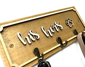 Houten sleutelhouder His Hers Paws: sleutelrek hal
