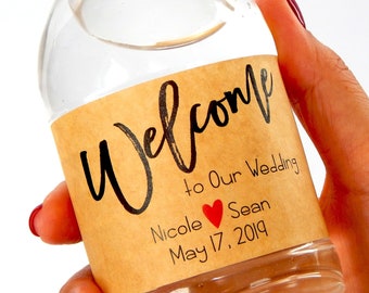 Custom Welcome Wedding Water Bottle Labels, With Love Personalized Kraft Broun Water Labels, Rustic Wedding Kraft Labels, Wedding Welcom