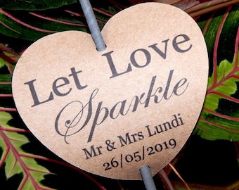 Wedding Personalized  Sparkler Tags, Let Love Sparkle Wedding Favor Tags Script Custom With Names and Date, Sparklers, Custom Initial