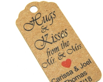 Custom Kraft Paper Wedding Favor Tags: Hugs and Kisses