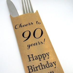 Set di 5-100 pz.  Incitamenti personalizzati ai sacchetti di argenteria, personalizzato titolare di argenteria, applausi a 90 anni, portautensili, festa di compleanno