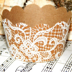 Set von 5-50 Stk. Spitze-Stil-Kuchen-Verpackungen, Kraft Cupcake Wrappers, braun Kraft überbacken Cupcake Wrappers, Hochzeit Muffinförmchen