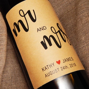 Wedding Wine Bottle Labels with Mr. & Mrs. Perfect Personalized Gift or Customize for Engagement Party, Bridal Shower or Wedding