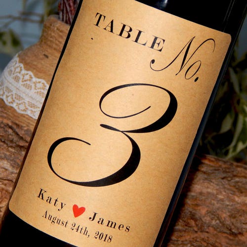 Table Number Wine Bottle Labels Kraft Labels Wedding Table Etsy
