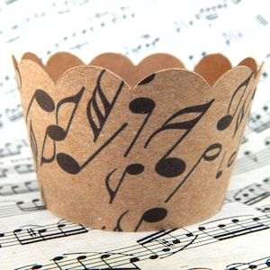 Set of 5 50 pc. Brown Kraft Scalloped Music Notes Cupcake Cupcake Wrappers, Brown Craft Paper Cupcake Liners, Kraft Paper Cups, Wedding image 1