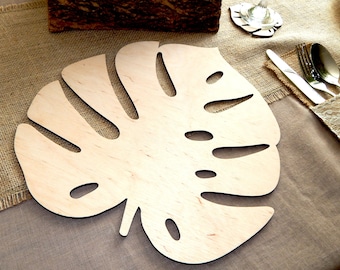 Placemat met monsterablad van berkenhout: rustiek tafeldecor voor bruiloften