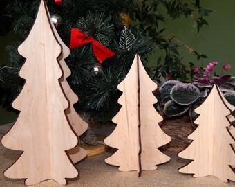 3D houten kerstboomset: berkenhout kerstdecoratie
