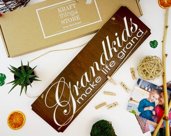 Grandkids Make Life Grand Sign: Engraved Baltic Birch Photo Display