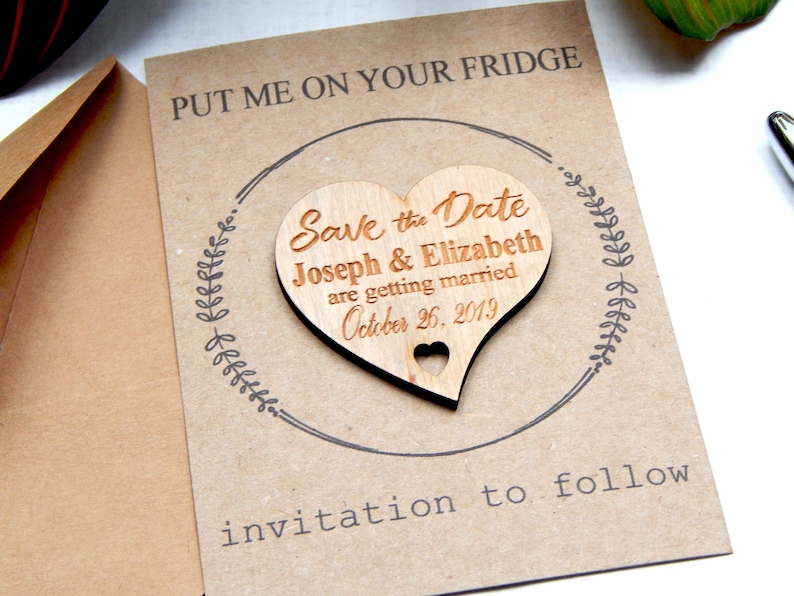 Personalised Invitation Wood Save the Date Magnets Rustic Wedding Save The Date Heart Save The Date Magnet Magnets with Cards