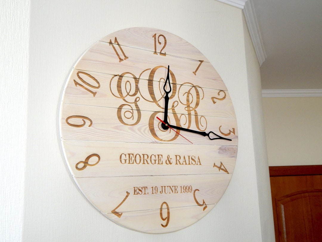 Personalized Large Wall Clock Oversized Wedding Stained Clock Etsy