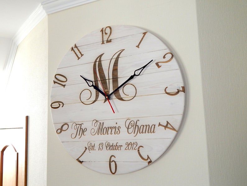 Personalized Large Wall Clock Oversized Wedding Stained Etsy