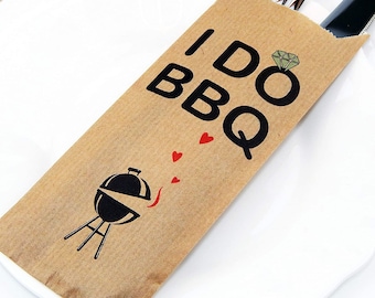 I DO BBQ Couples Shower Favor  50 pcs. Silverware Holder Bag Place Setting Bags  Wedding BBQ Utensil Bags  Food Service Bags