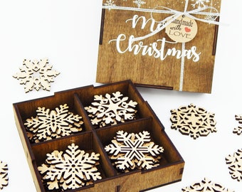 Christmas Snowflakes 28 pcs with Gift Bpx - Wood Christmas Tree ornaments - Christmas tree decor - Christmas Ornament set