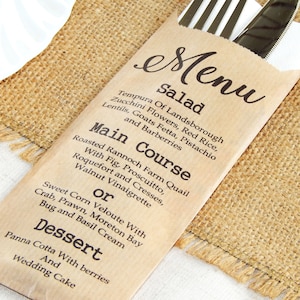 Lot de 5-100 pcs. Personnalisé sacs de Menu de mariage, Kraft brun, sac, porte couverts, support d’ustensile, cartes de Menu, argenterie sacs