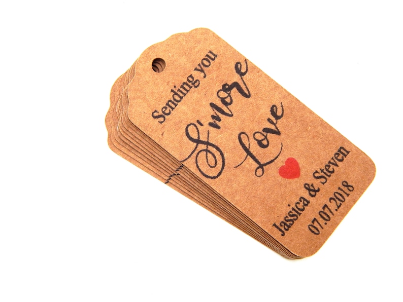 10 100 pcs. Custom Sending You Smore Love Tags, Personalized Smore Favor Tag, Custom Wedding Tags, Favor Tags image 1