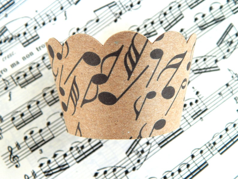 Set of 5 50 pc. Brown Kraft Scalloped Music Notes Cupcake Cupcake Wrappers, Brown Craft Paper Cupcake Liners, Kraft Paper Cups, Wedding image 3