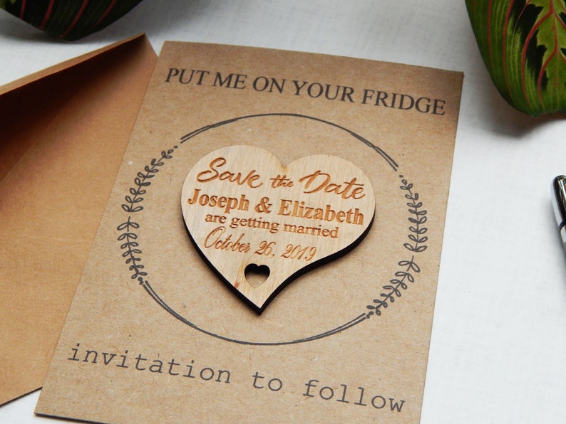 Personalised Invitation Wood Save the Date Magnets Rustic Wedding Save The Date Heart Save The Date Magnet Magnets with Cards