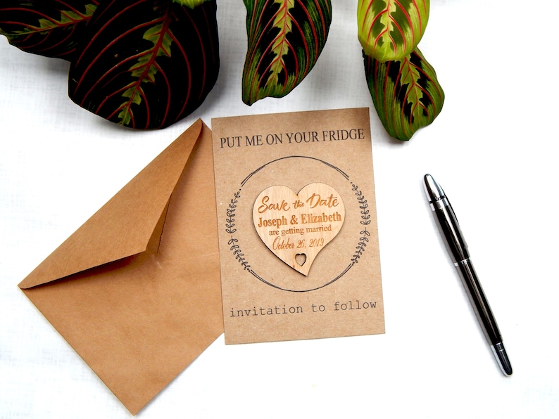 Personalised Invitation Wood Save the Date Magnets Rustic Wedding Save The Date Heart Save The Date Magnet Magnets with Cards