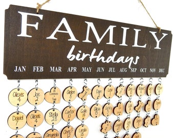 Familiengeburtstagskalender - Familienbaum Geburtstags- und Jubiläumskalender - Kalender Wandbehang für Track mit 48 Anhängern