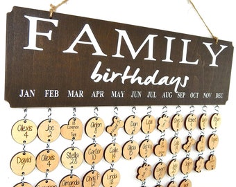 Verjaardagsbord voor het gezin: houten wandkalender met 48 labels