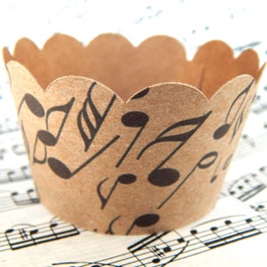 Set of 5 50 pc. Brown Kraft Scalloped Music Notes Cupcake Cupcake Wrappers, Brown Craft Paper Cupcake Liners, Kraft Paper Cups, Wedding 画像 2