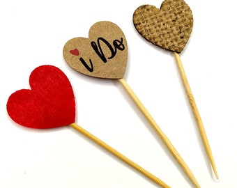 I DO Kraft Paper Heart Cupcake Toppers - Picks for Wedding Engagement Party Decorations - I Do Cupcake Picks - Wedding Decor - Pack of 50