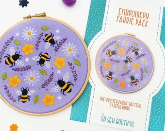 Oh Sew Beautiful Embroidery Pattern Printed onto Fabric with Stitch Chart. Various designs: Bee & Lavender, Cacti, Be Kind to Yourself Motif