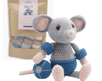 Eddie The Mouse Crochet Kit with yarn and pattern. Ideal gift for crochet lovers.