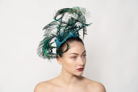 Save 50/% Free UK DELIVERY Gorgeous Teal Feather and Mesh Flower Fascinator for /£14.99