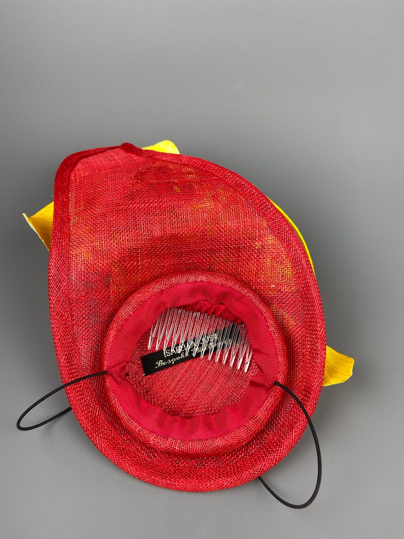 One of a kind hat Unusual Derby Ladies Day Hat Mia Flower Cascade Elegant Ascot Headpiece Red Yellow Designer Hat