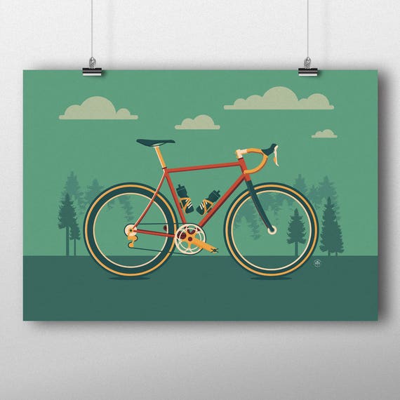 BIKE RACER ART PRINT POSTER Vintage Illustration Wall Cycling Bicycle A4 A3 A2