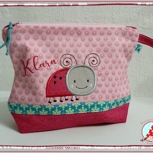 Kulturbeutel mit Name und Wunschmotiv Unikat Kulturtasche Kindertasche Waschtasche Blume Kosmetiktasche Tasche Reise Windeltasche