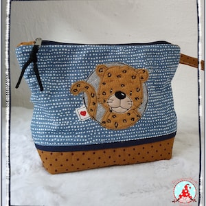 Kulturbeutel mit Name und Wunschmotiv Leopard Unikat Kulturtasche Kindertasche Waschtasche Löwe Kosmetiktasche Tasche Reise Windeltasche