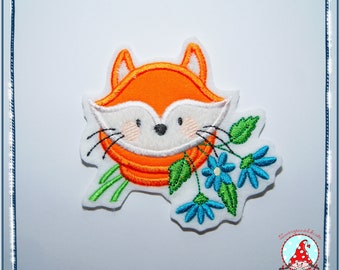 Aufnäher  Fuchs mit Blumen  Applikation  Aufbügler Blümchen Fuchskopf