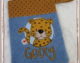 Waschlappen mit Namen & Wunschmotiv Waschhandschuhn für Baby Kinder