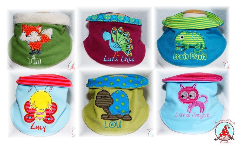 Baby and children neck sock with name & motif loop round scarf image 2