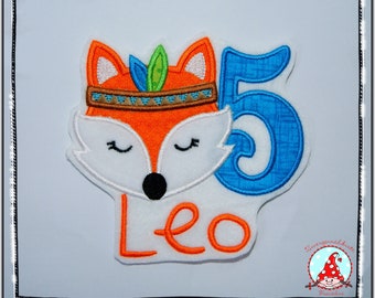 Patch Indian fox head with name & number application iron-on patch fox head birthday number
