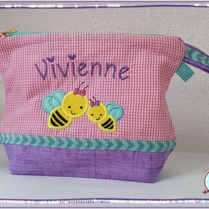 Kulturbeutel mit Name und Wunschmotiv Unikat Kulturtasche Kindertasche Waschtasche Blume Kosmetiktasche Tasche Reise Windeltasche